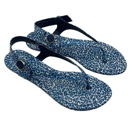 Tory Burch MINNIE TRAVEL THONG SANDAL IN TORY NAVY CLOUDED LEOPARD 9 - Picture 3 of 11
